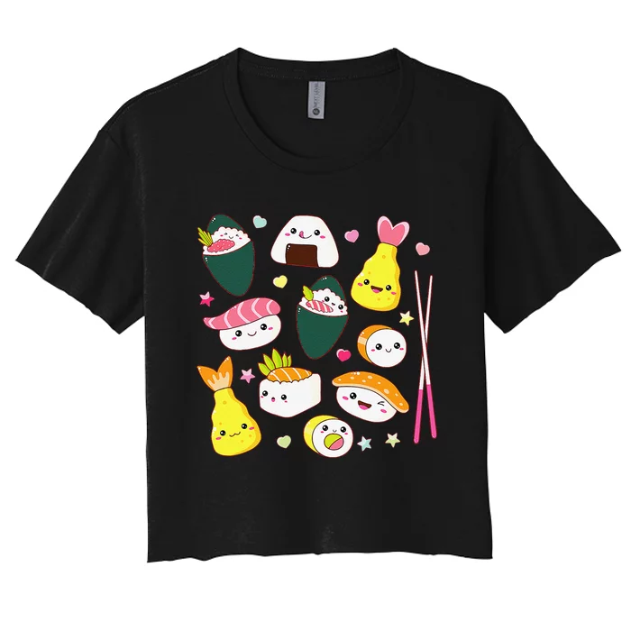 Sushi Anime Kawaii Set Japanese Food Lover Women's Crop Top Tee