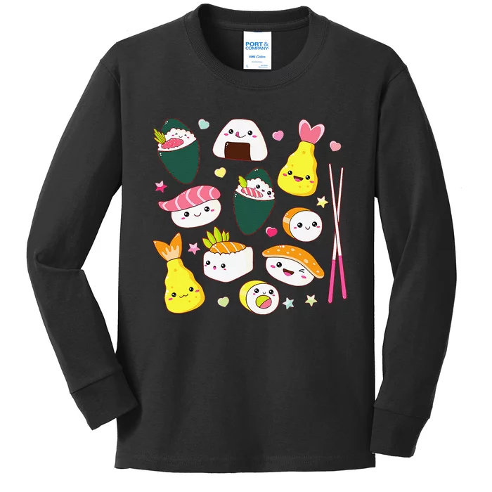 Sushi Anime Kawaii Set Japanese Food Lover Kids Long Sleeve Shirt