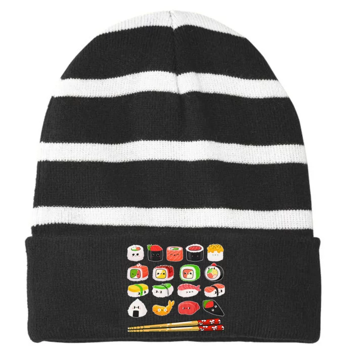 Sushi Anime Kawaii Japanese Food Lover Otaku Manga Striped Beanie with Solid Band