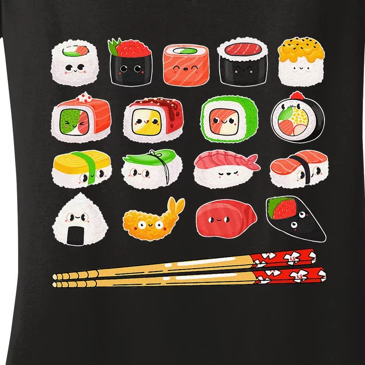 Sushi Anime Kawaii Japanese Food Lover Otaku Manga Women's V-Neck T-Shirt