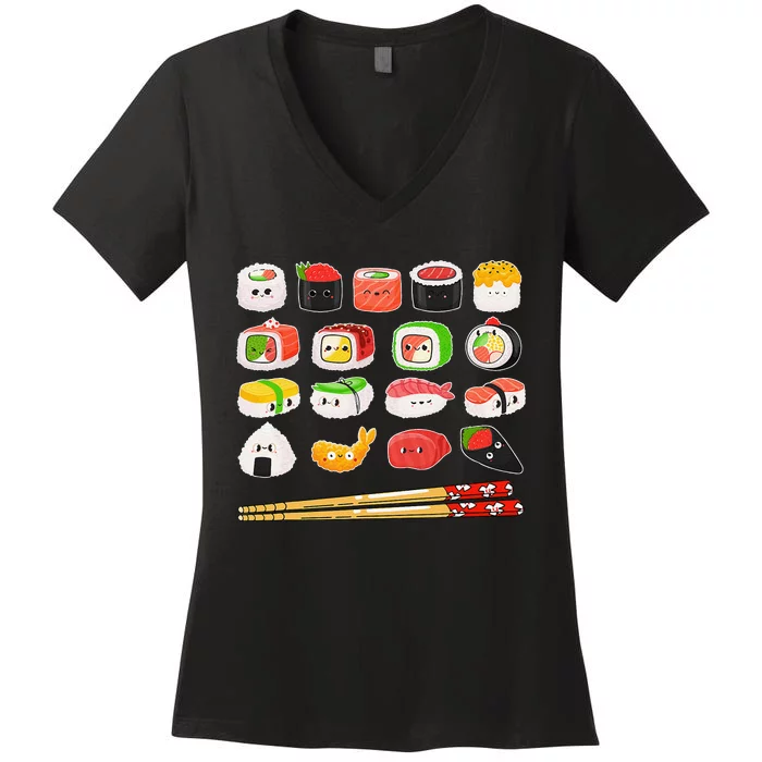 Sushi Anime Kawaii Japanese Food Lover Otaku Manga Women's V-Neck T-Shirt