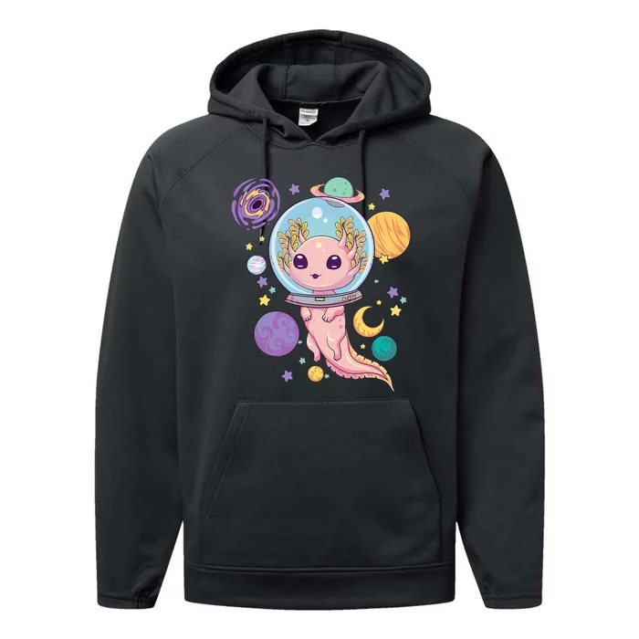 Space Axolotl Kawaii Pastel Goth Anime Aesthetic Nu Goth Performance Fleece Hoodie