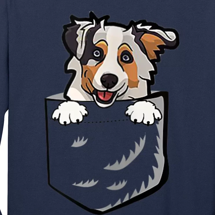 S Adorable Little Australian Shepherd Dog In The Pocket Vneck Long Sleeve Shirt