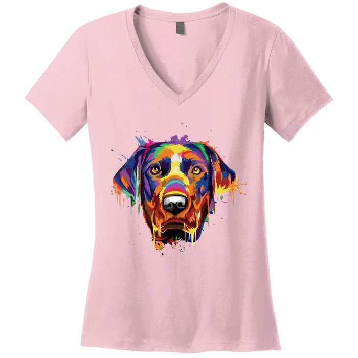 Splash Art Labrador Retriever Lab Lover Gifts Women's V-Neck T-Shirt