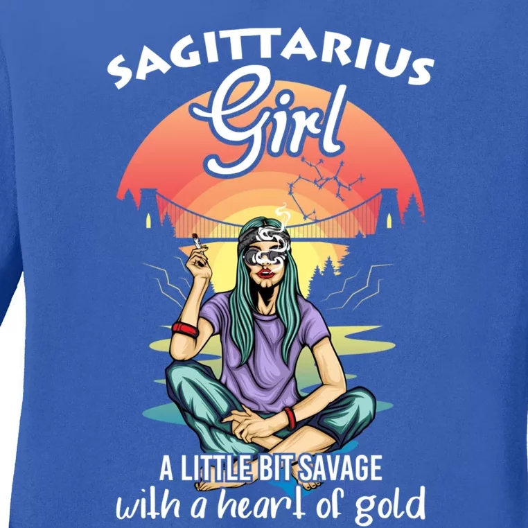 Sagittarius A Little Bit Savage Zodiac Sign Gift Ladies Long Sleeve Shirt