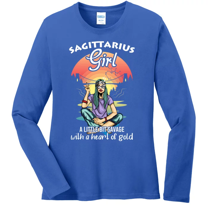 Sagittarius A Little Bit Savage Zodiac Sign Gift Ladies Long Sleeve Shirt