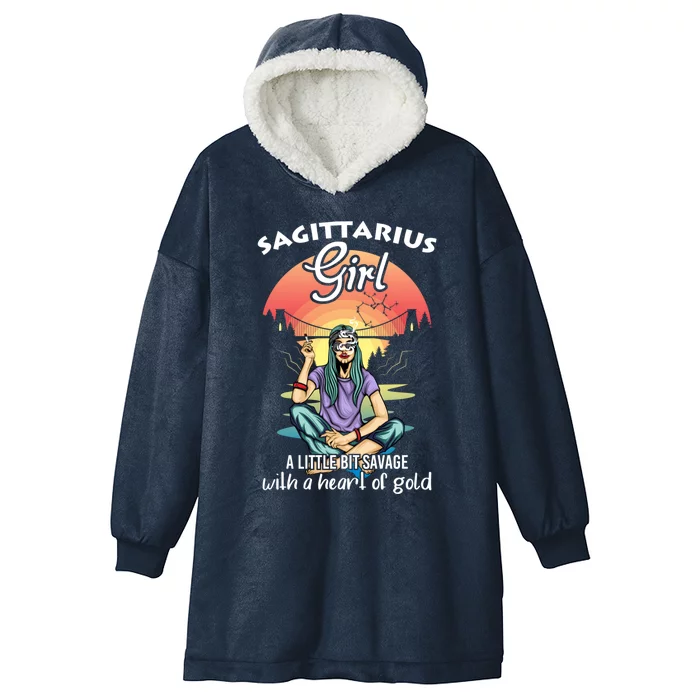 Sagittarius A Little Bit Savage Zodiac Sign Gift Hooded Wearable Blanket