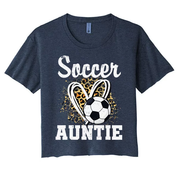 Soccer Auntie Leopard Heart Women's Crop Top Tee