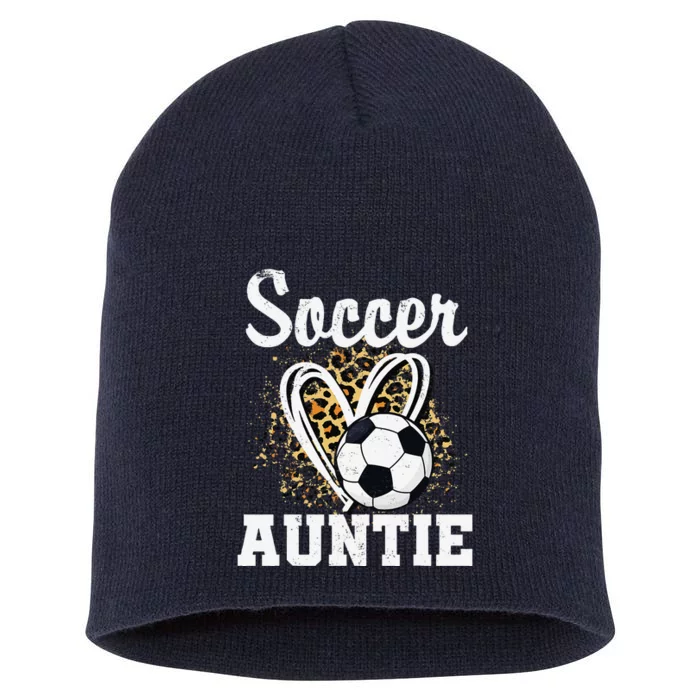 Soccer Auntie Leopard Heart Short Acrylic Beanie