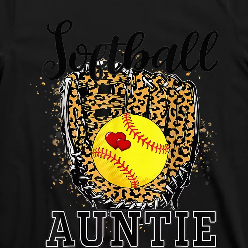 Softball Auntie Leopard Game Day Aunt Mother T-Shirt