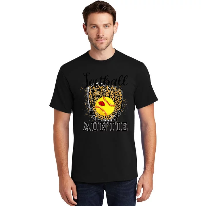 Softball Auntie Leopard Game Day Aunt Mother Tall T-Shirt