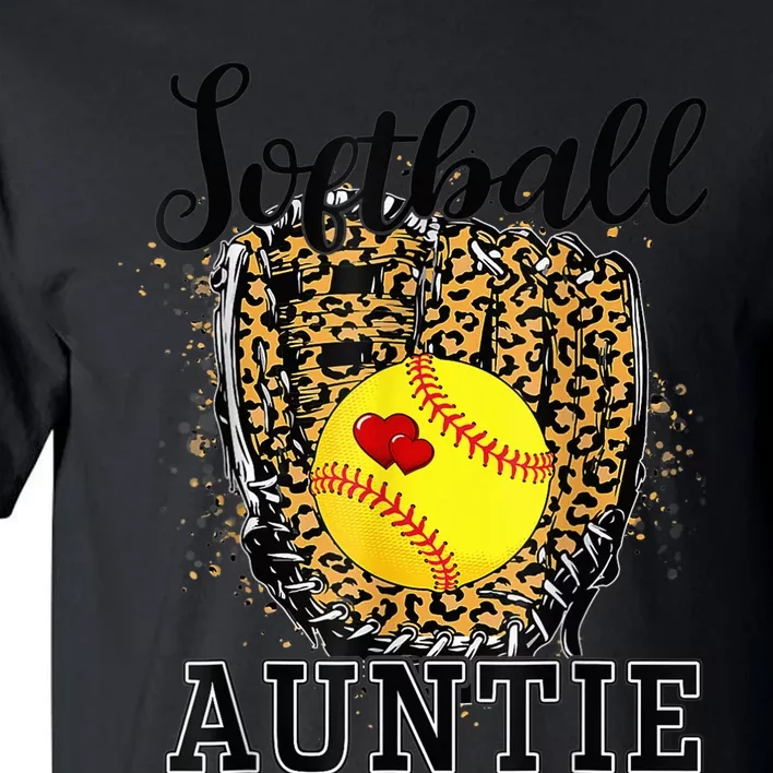 Softball Auntie Leopard Game Day Aunt Mother Tall T-Shirt