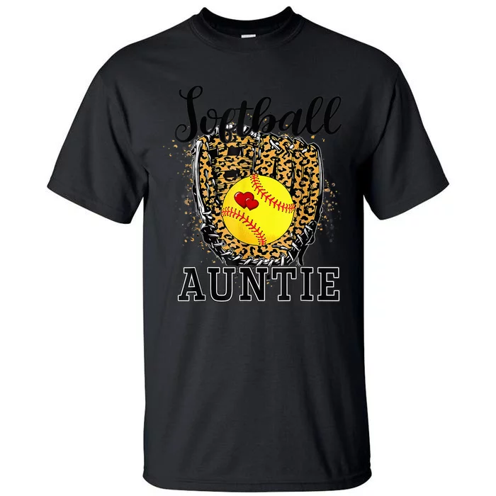 Softball Auntie Leopard Game Day Aunt Mother Tall T-Shirt