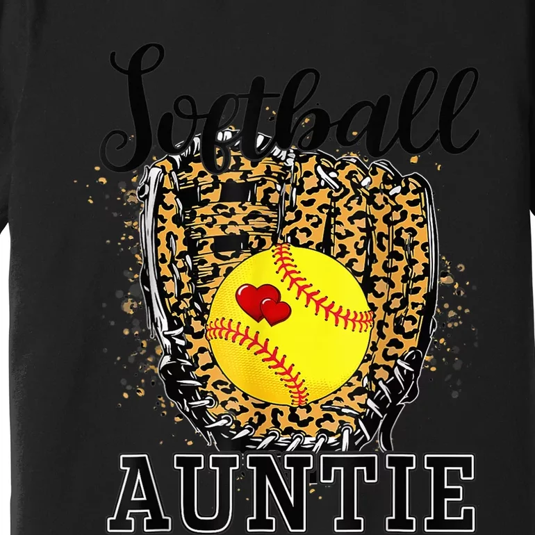 Softball Auntie Leopard Game Day Aunt Mother Premium T-Shirt