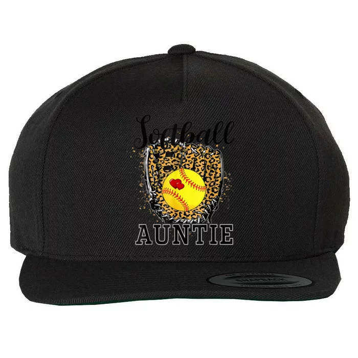 Softball Auntie Leopard Game Day Aunt Mother Wool Snapback Cap