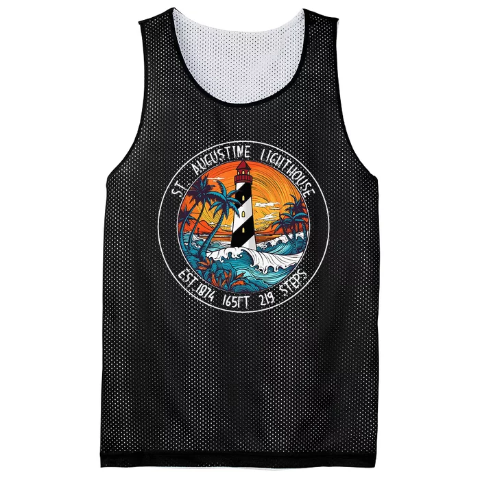 St. Augustine Lighthouse Florida Retro Sunset Palm Trees Mesh Reversible Basketball Jersey Tank