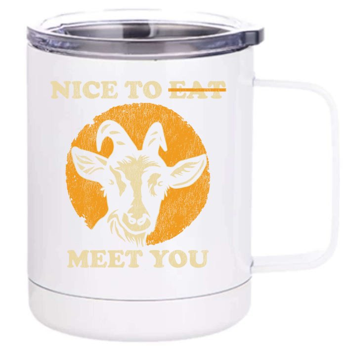 Support Animal Liberation Rights Vegan Distressed Goat Art Cool Gift Front & Back 12oz Stainless Steel Tumbler Cup