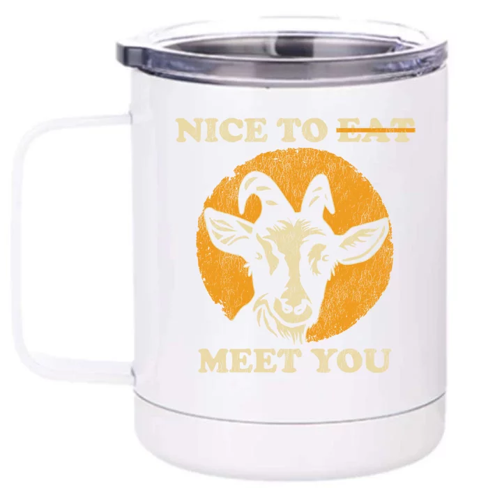 Support Animal Liberation Rights Vegan Distressed Goat Art Cool Gift Front & Back 12oz Stainless Steel Tumbler Cup