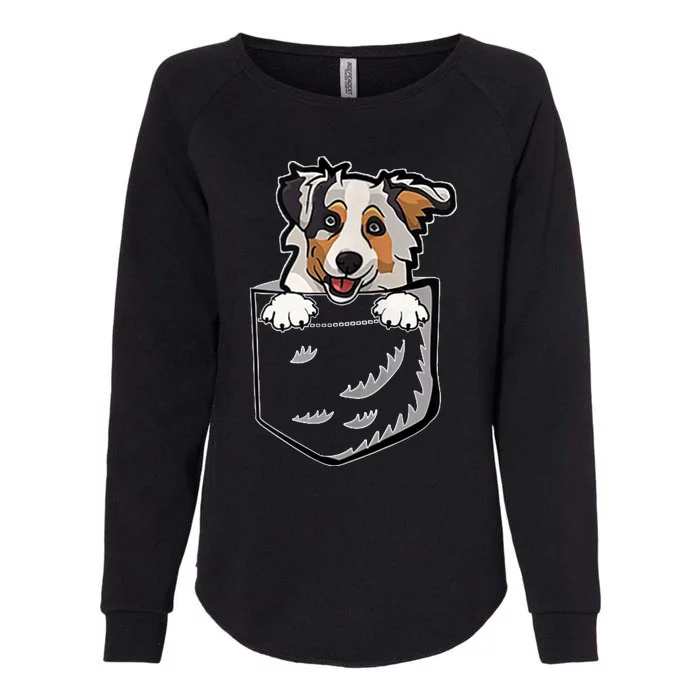 S Adorable Little Australian Shepherd Dog In The Pocket V Neck Womens California Wash Sweatshirt