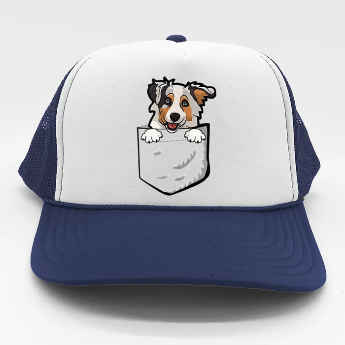 S Adorable Little Australian Shepherd Dog In The Pocket V Neck Trucker Hat