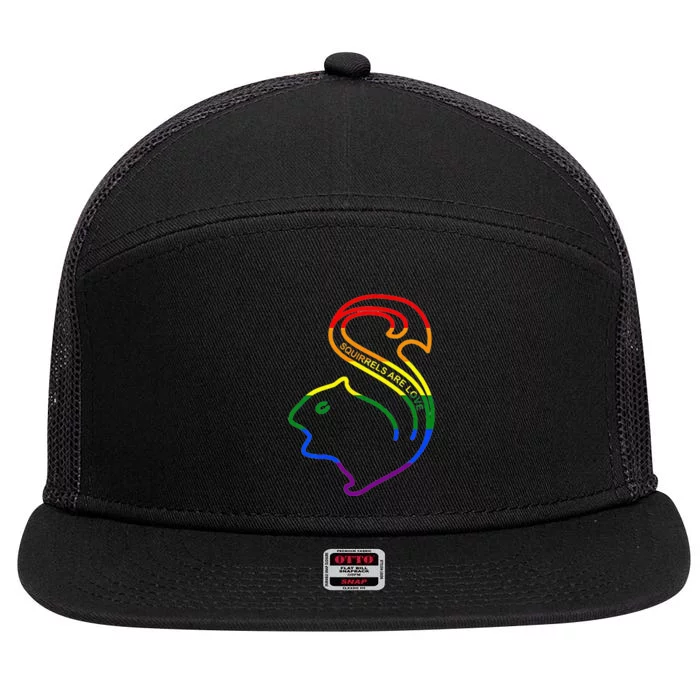 Squirrels Are Love LGBT Rainbow Pride 7 Panel Mesh Trucker Snapback Hat