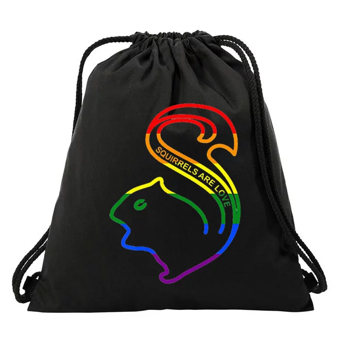 Squirrels Are Love LGBT Rainbow Pride Drawstring Bag