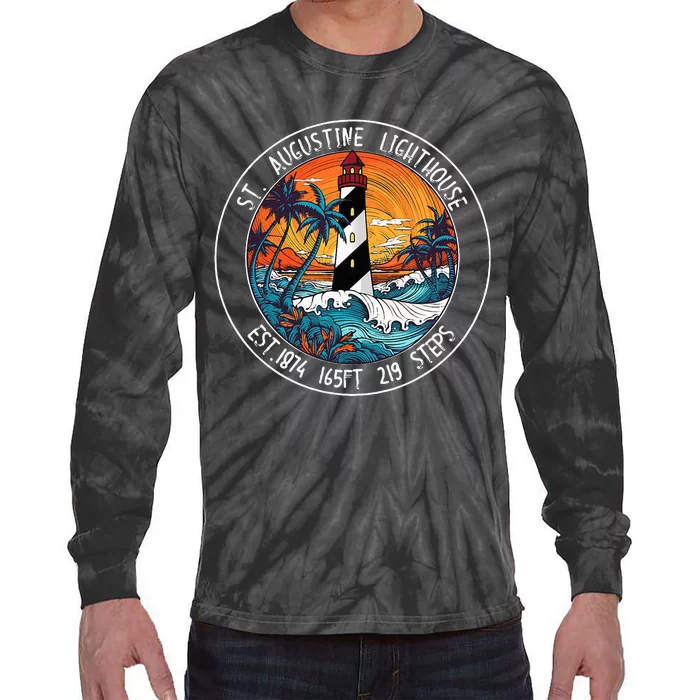 St. Augustine Lighthouse Florida Retro Sunset Palm Trees Tie-Dye Long Sleeve Shirt