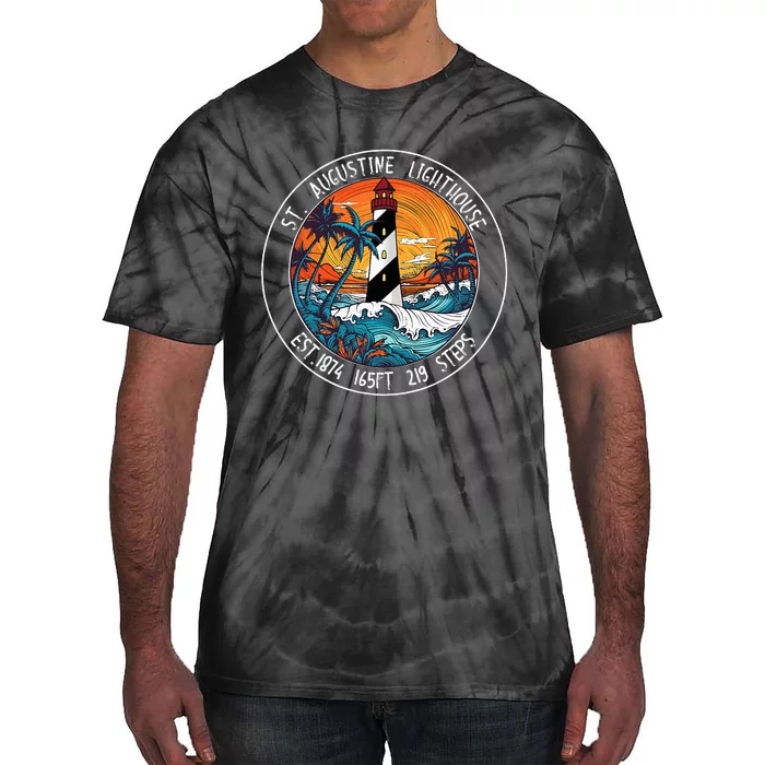 St. Augustine Lighthouse Florida Retro Sunset Palm Trees Tie-Dye T-Shirt