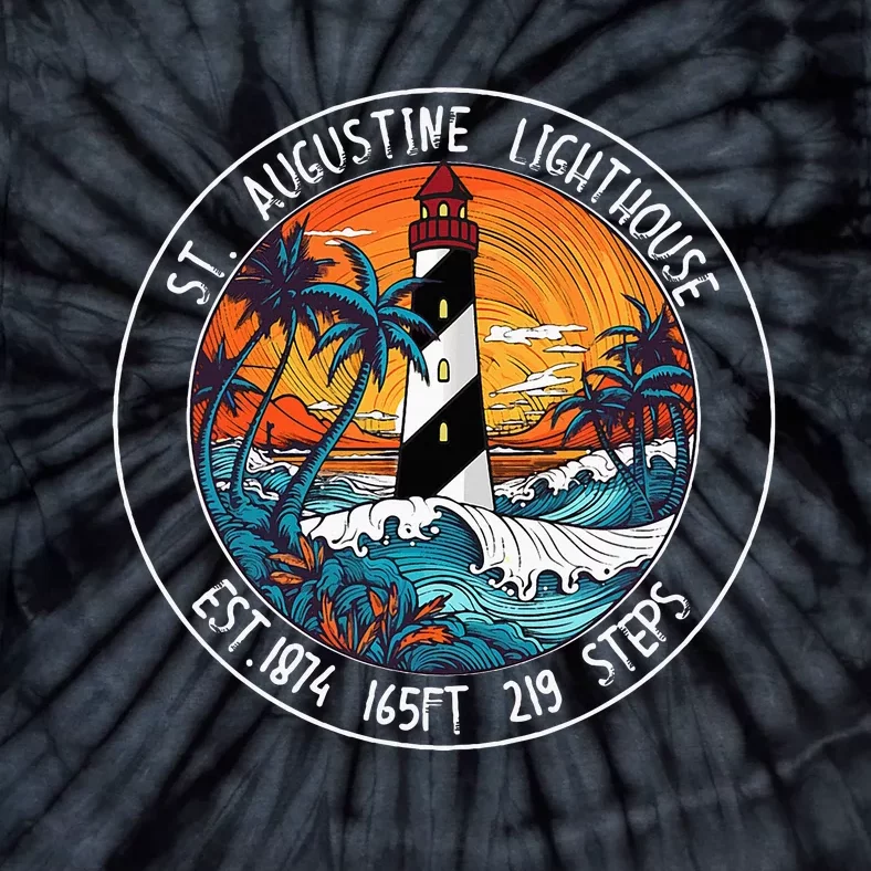 St. Augustine Lighthouse Florida Retro Sunset Palm Trees Tie-Dye T-Shirt