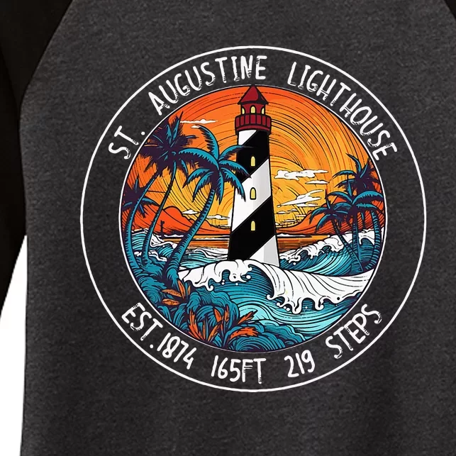 St. Augustine Lighthouse Florida Retro Sunset Palm Trees Women's Tri-Blend 3/4-Sleeve Raglan Shirt