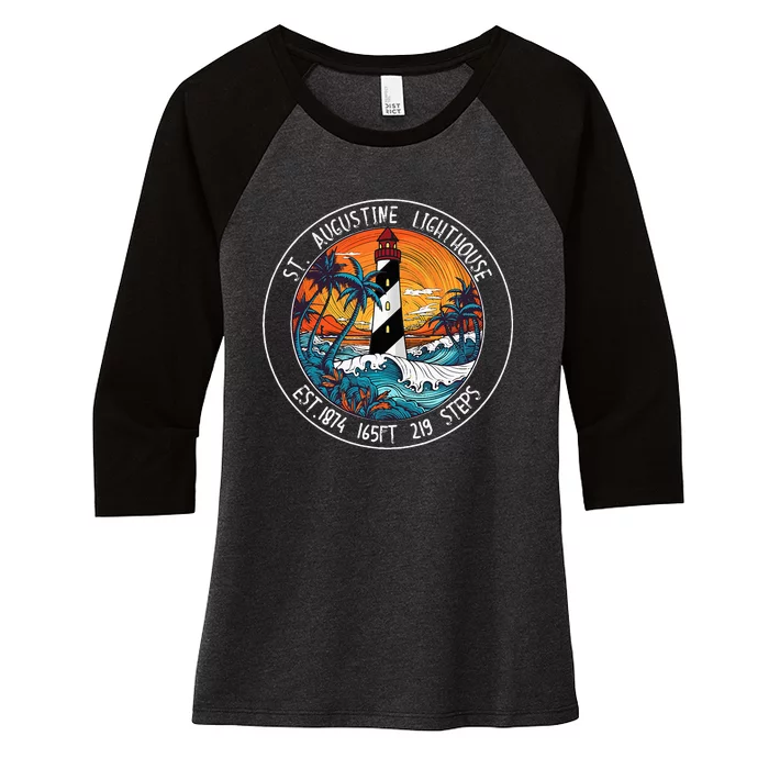 St. Augustine Lighthouse Florida Retro Sunset Palm Trees Women's Tri-Blend 3/4-Sleeve Raglan Shirt