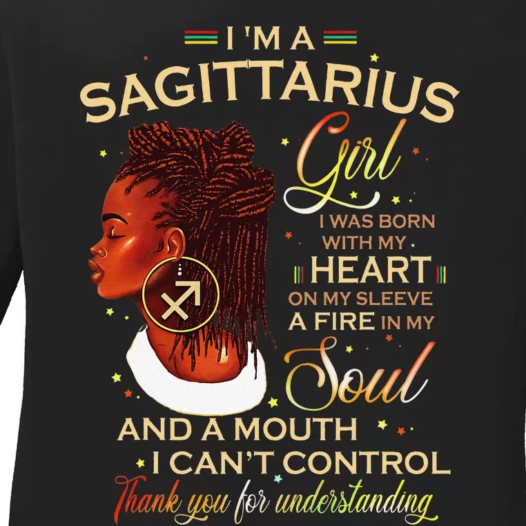 Sagittarius Afro Locs Zodiac Signs Birthday Gift Ladies Long Sleeve Shirt