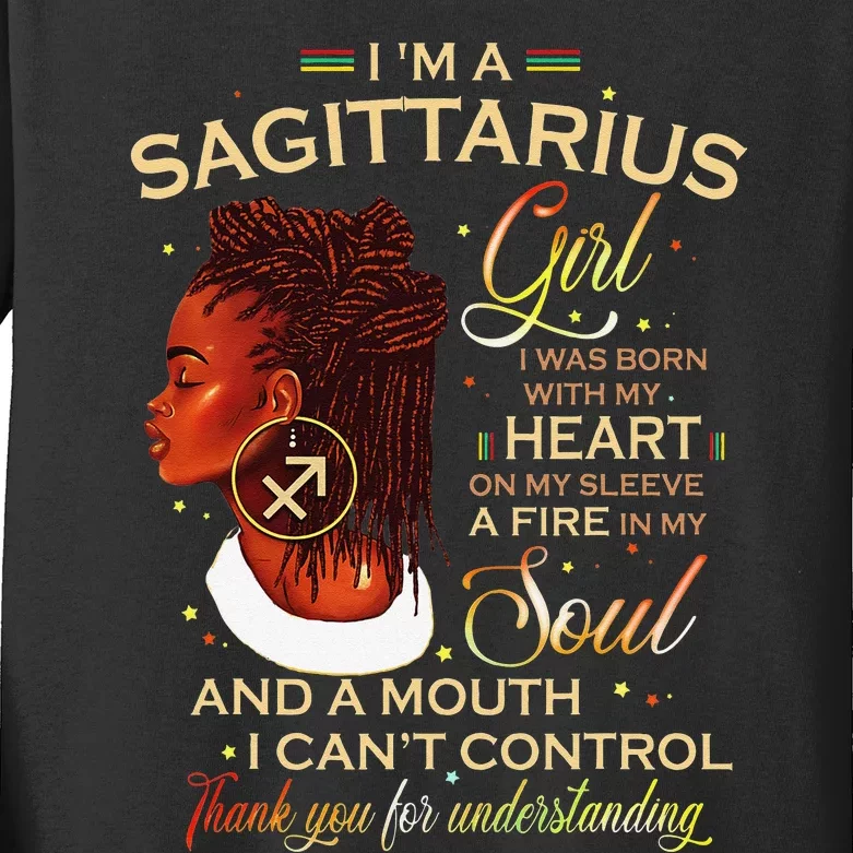 Sagittarius Afro Locs Zodiac Signs Birthday Gift Kids Long Sleeve Shirt