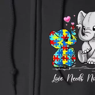 Support Autism Love Needs No Words Elephant Full Zip Hoodie