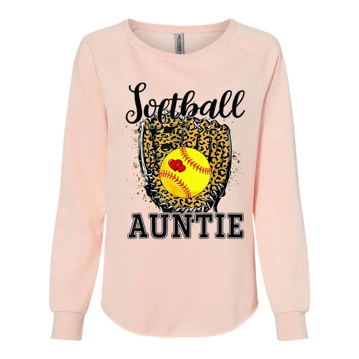 Softball Auntie Leopard Game Day Aunt Mor Softball Lover Womens California Wash Sweatshirt