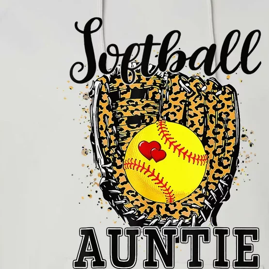 Softball Auntie Leopard Game Day Aunt Mor Softball Lover Performance Fleece Hoodie