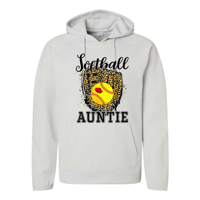 Softball Auntie Leopard Game Day Aunt Mor Softball Lover Performance Fleece Hoodie