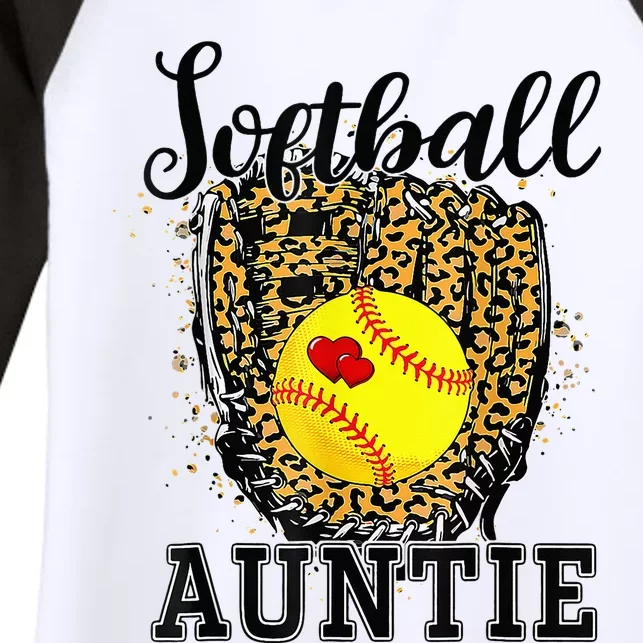 Softball Auntie Leopard Game Day Aunt Mor Softball Lover Women's Tri-Blend 3/4-Sleeve Raglan Shirt