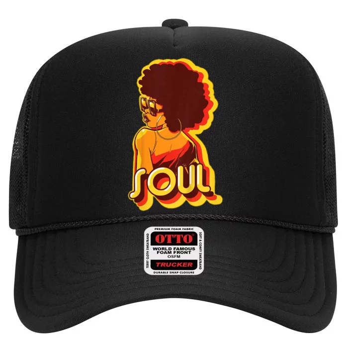 Soul Afro Lady Retro 80s Music High Crown Mesh Trucker Hat