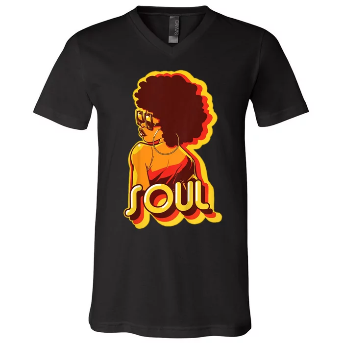 Soul Afro Lady Retro 80s Music V-Neck T-Shirt