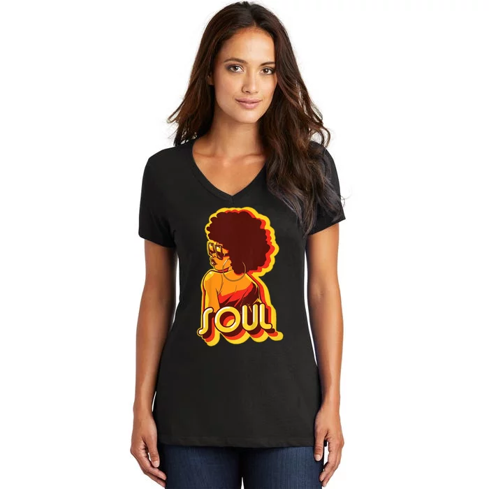 Soul Afro Lady Retro 80s Music Women's V-Neck T-Shirt