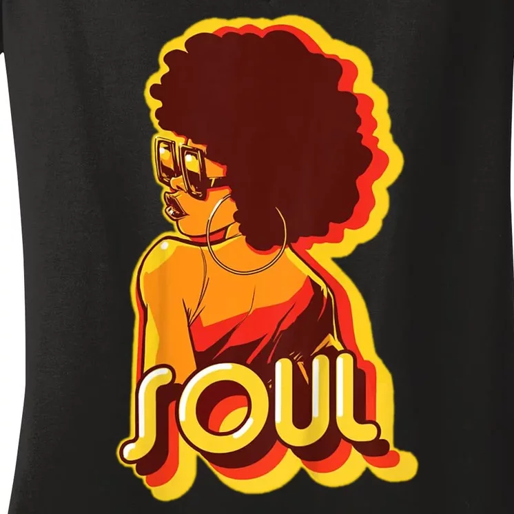 Soul Afro Lady Retro 80s Music Women's V-Neck T-Shirt