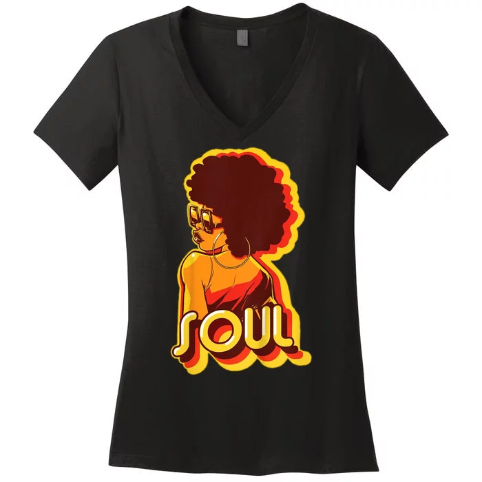 Soul Afro Lady Retro 80s Music Women's V-Neck T-Shirt