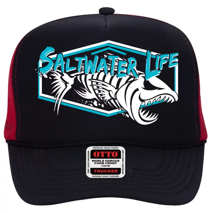 Saltwater Life Fish Skeleton Logo High Crown Mesh Trucker Hat