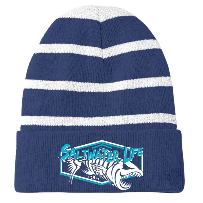 Saltwater Life Fish Skeleton Logo Striped Beanie with Solid Band