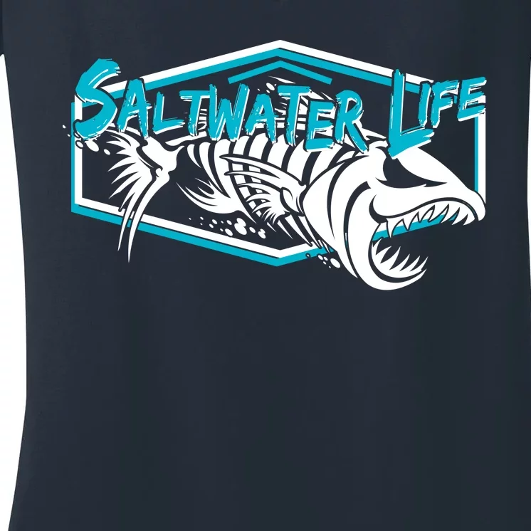 Saltwater Life Fish Skeleton Logo Women's V-Neck T-Shirt