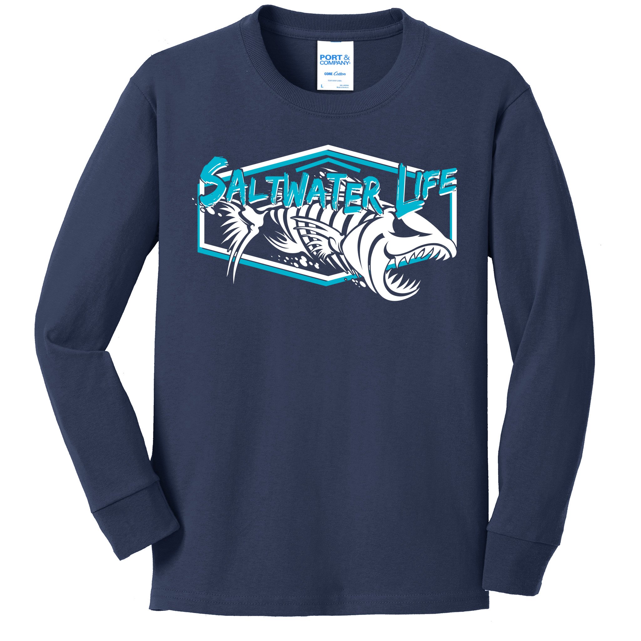 Saltwater Life Fish Skeleton Logo Kids Long Sleeve Shirt