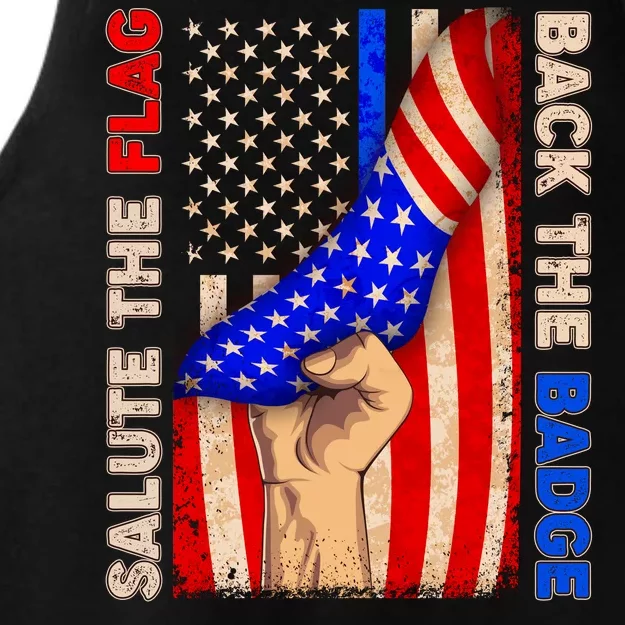 Salute The Flag Back The Badge American Thin Blue Line Ladies Tri-Blend Wicking Tank