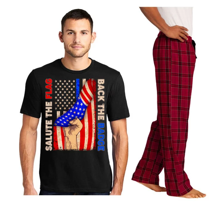 Salute The Flag Back The Badge American Thin Blue Line Pajama Set