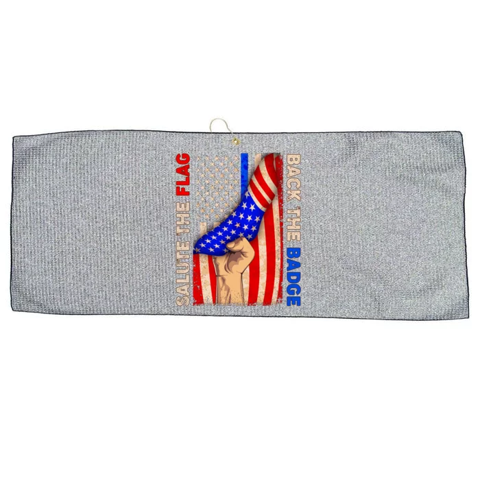 Salute The Flag Back The Badge American Thin Blue Line Large Microfiber Waffle Golf Towel